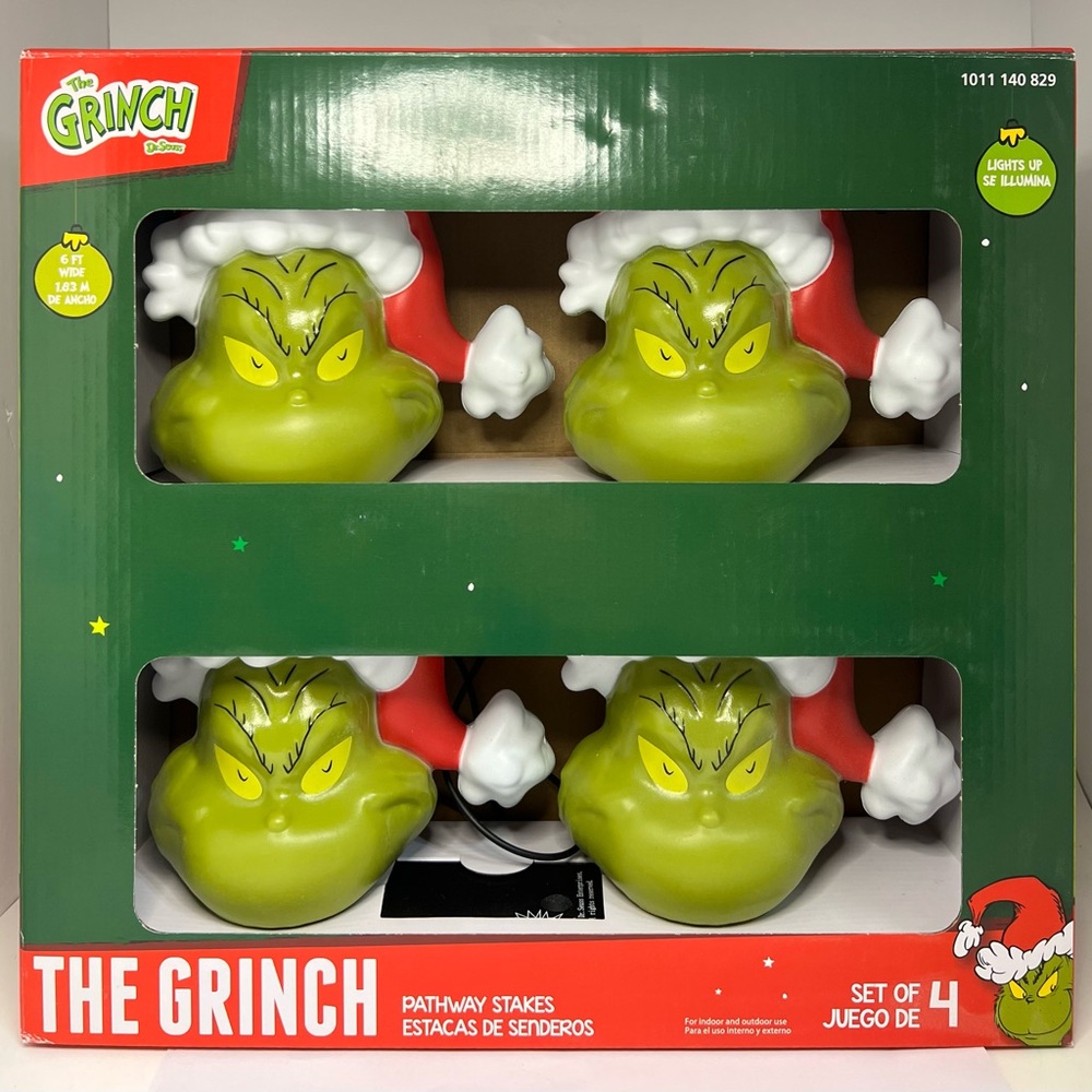 The Grinch Light Up Pathway Stakes (4 Count) With Santa Hat LED Christmas Decor